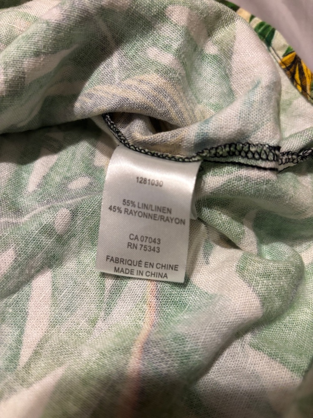 Rachel RayMonaco Green and Yellow Tropical Leaf Print Linen Blouse Women large - Picture 6 of 6